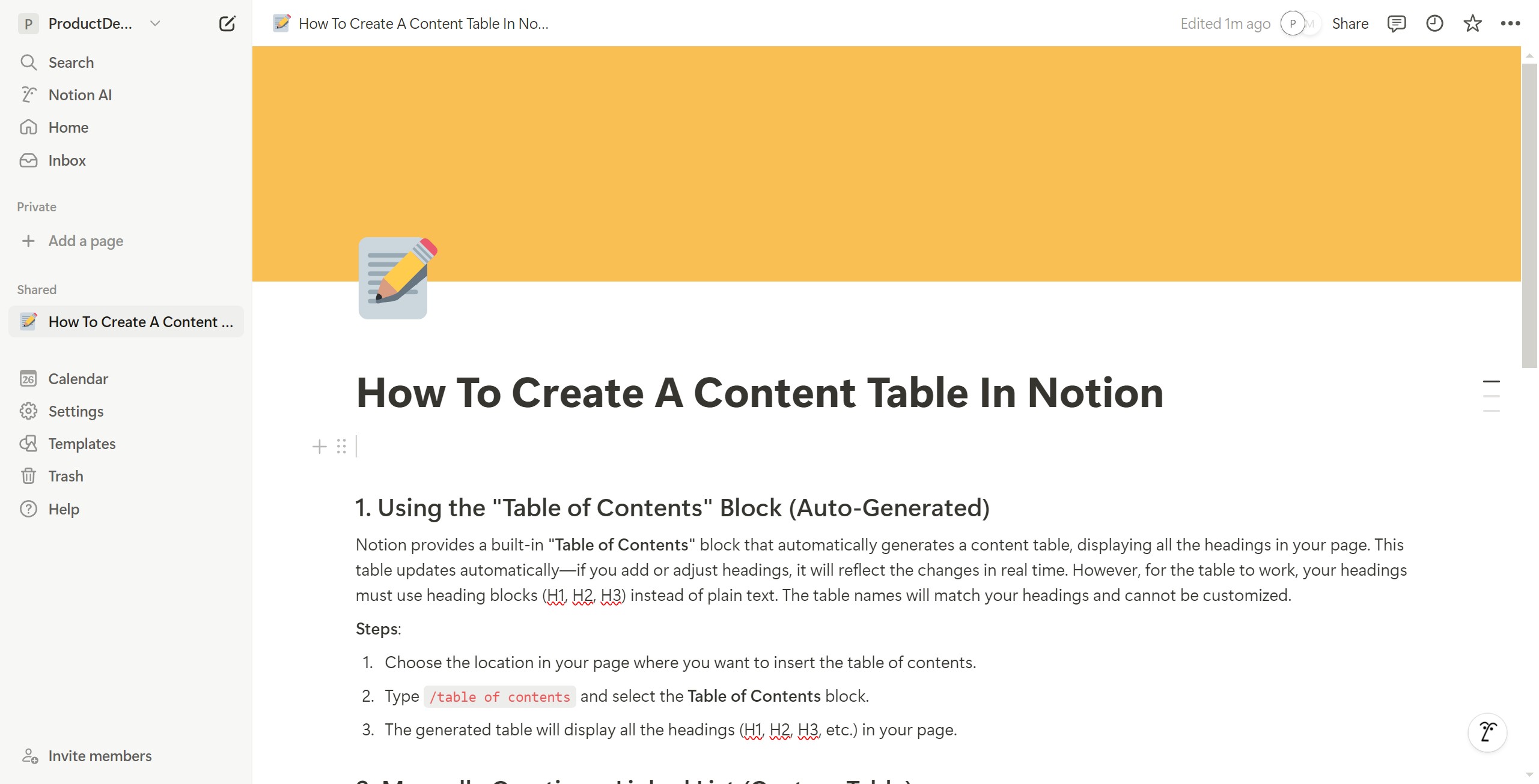 <p>Click here and type: <code>/table of content</code></p>