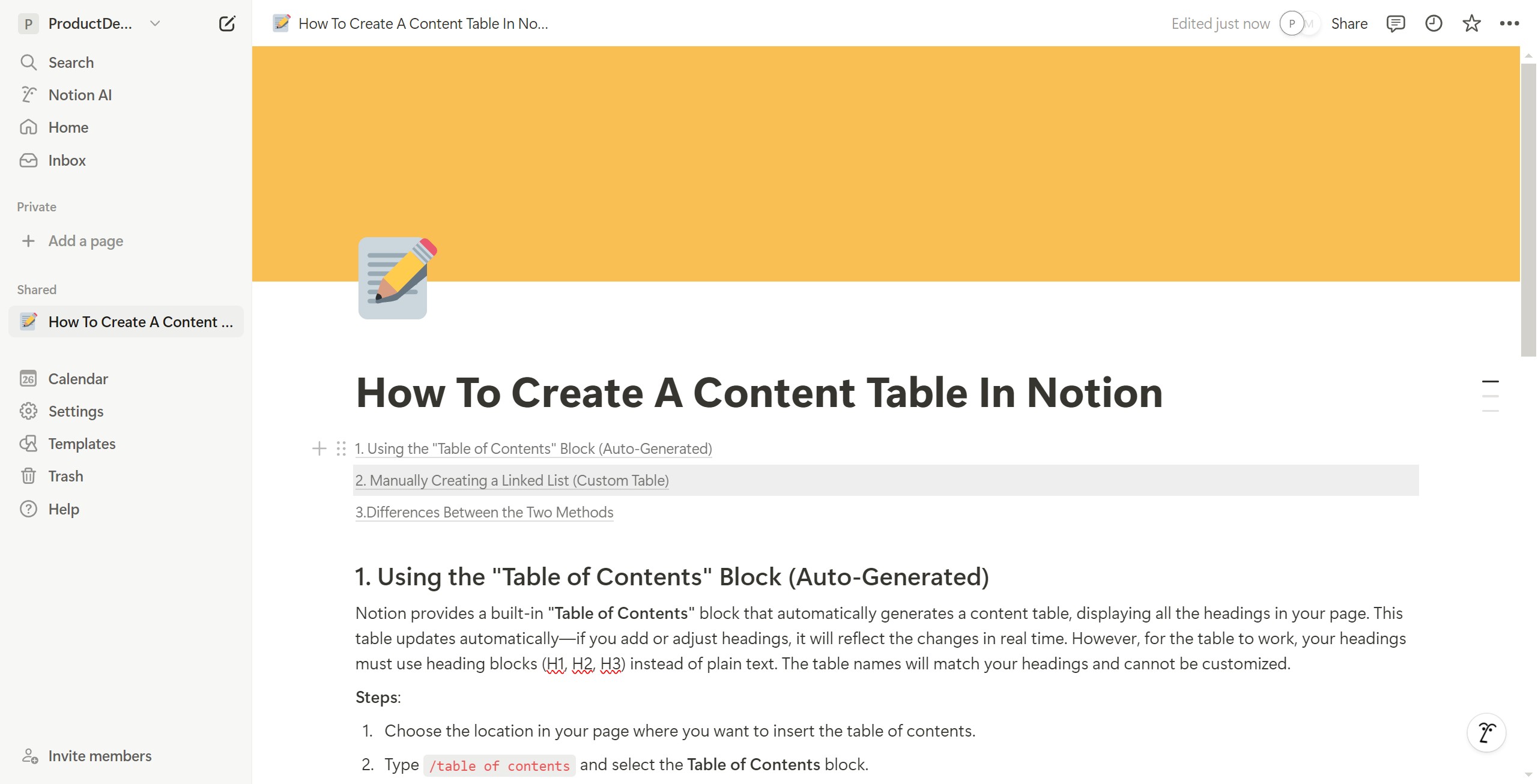 <p>The automatic table of contents is ready. Click to navigate.</p>