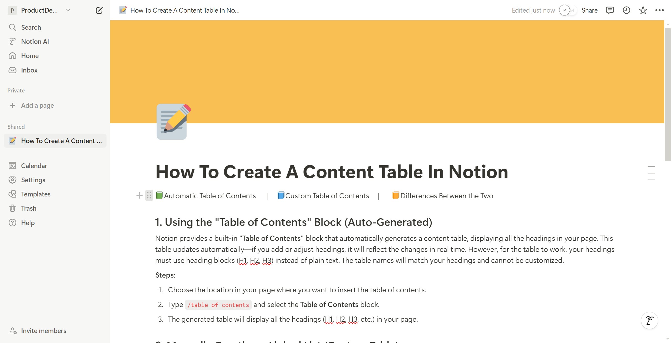 <p>The Second Part: Custom Table of Contents</p>