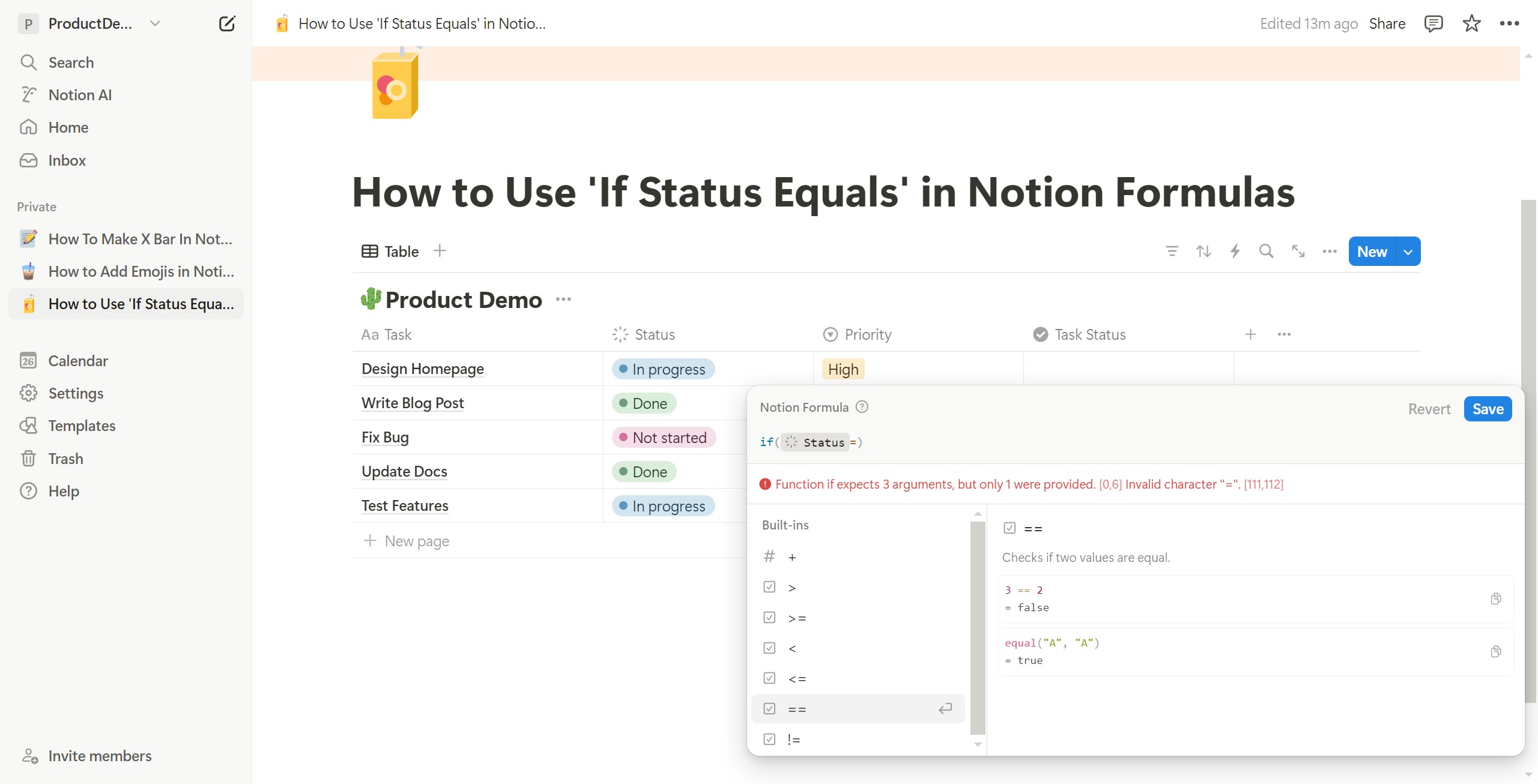 <p>Select or enter the double equals sign.</p>