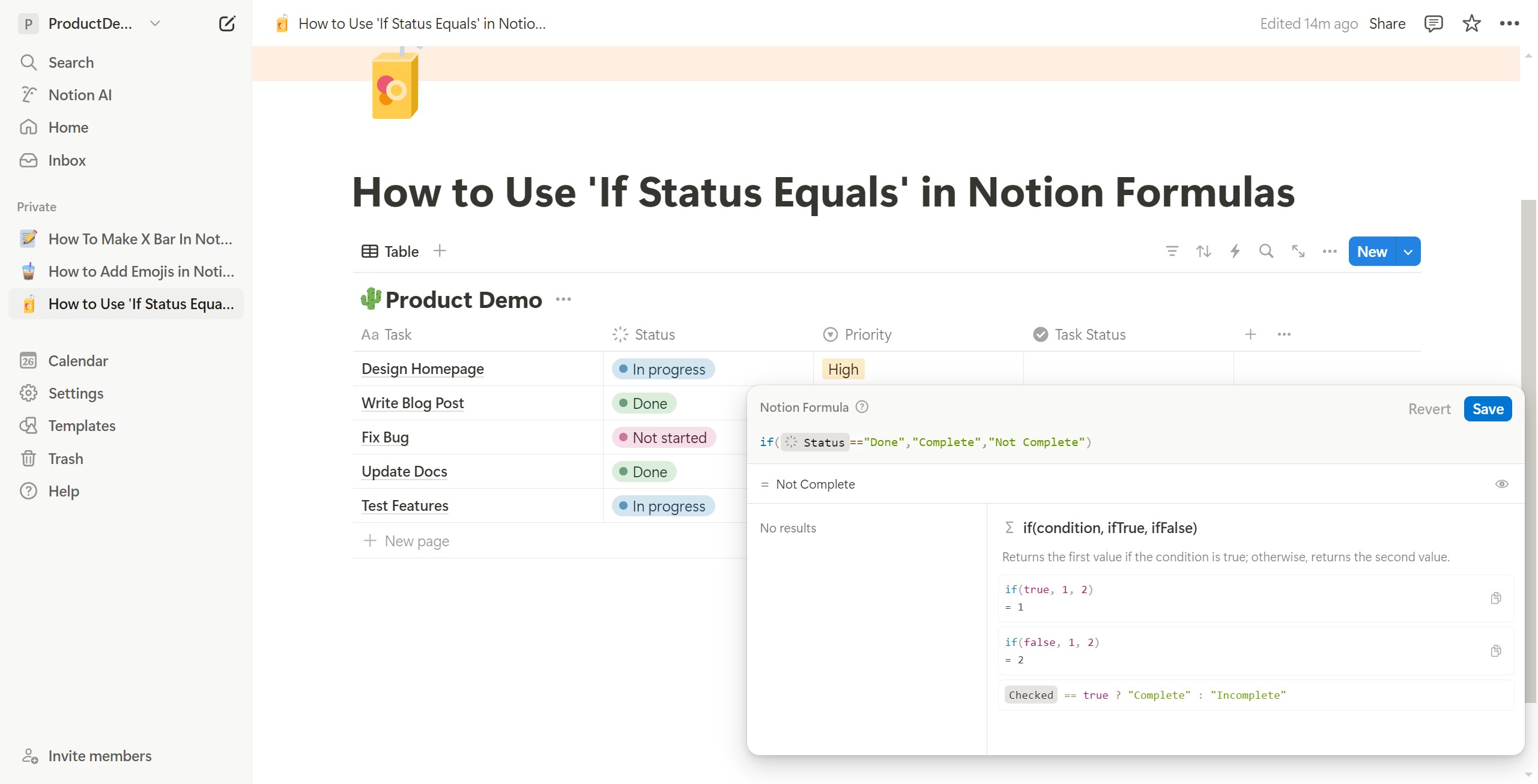 <p>Enter the formula with the logic: &quot;Condition,&quot; &quot;Display this if equal,&quot; &quot;Display this if not equal.&quot;</p>
