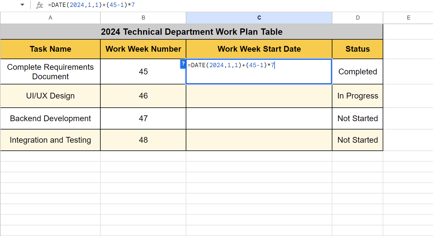 <p>Replace 45 with your work week number.</p>