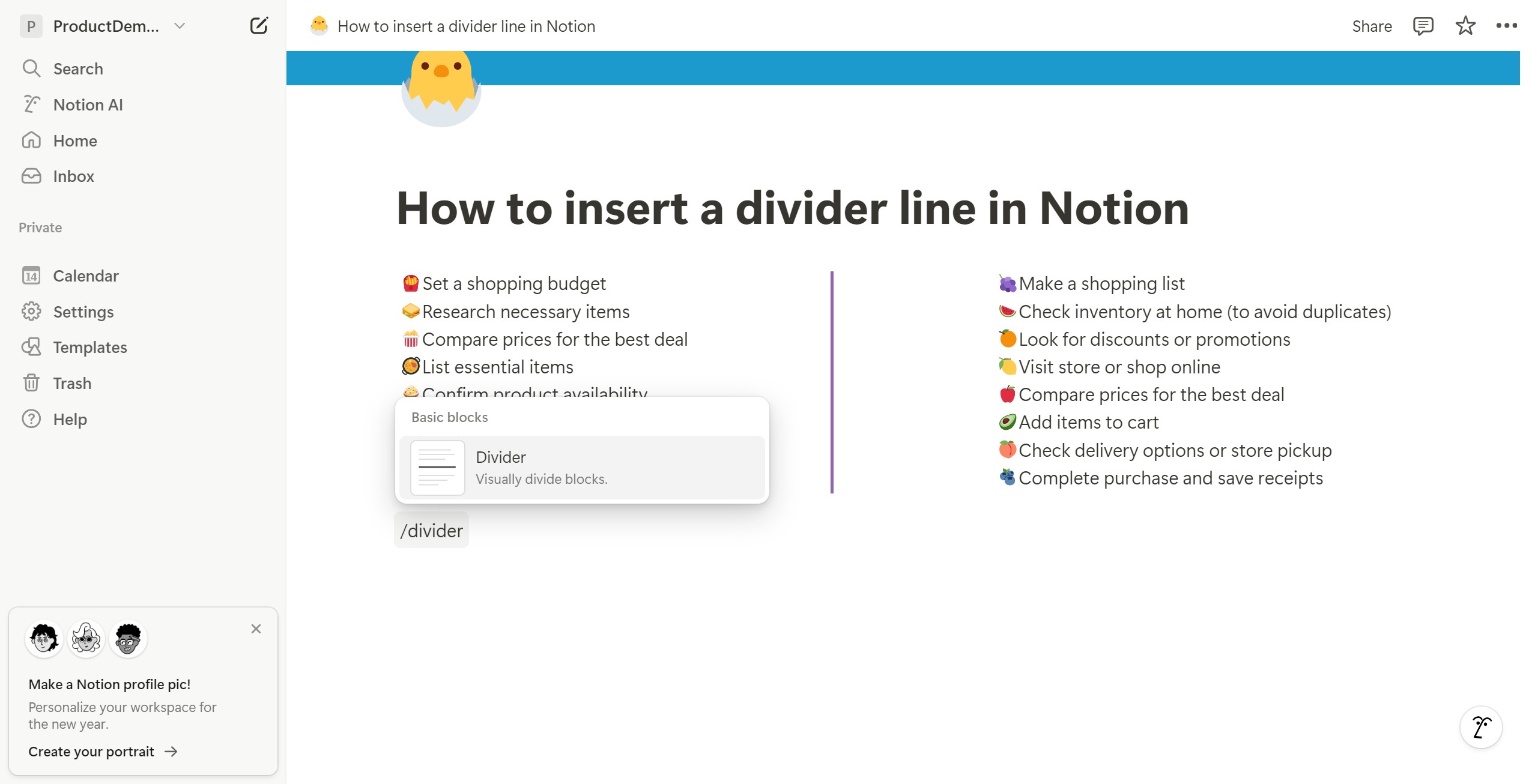 <p>Click Visually divide blocks.</p>