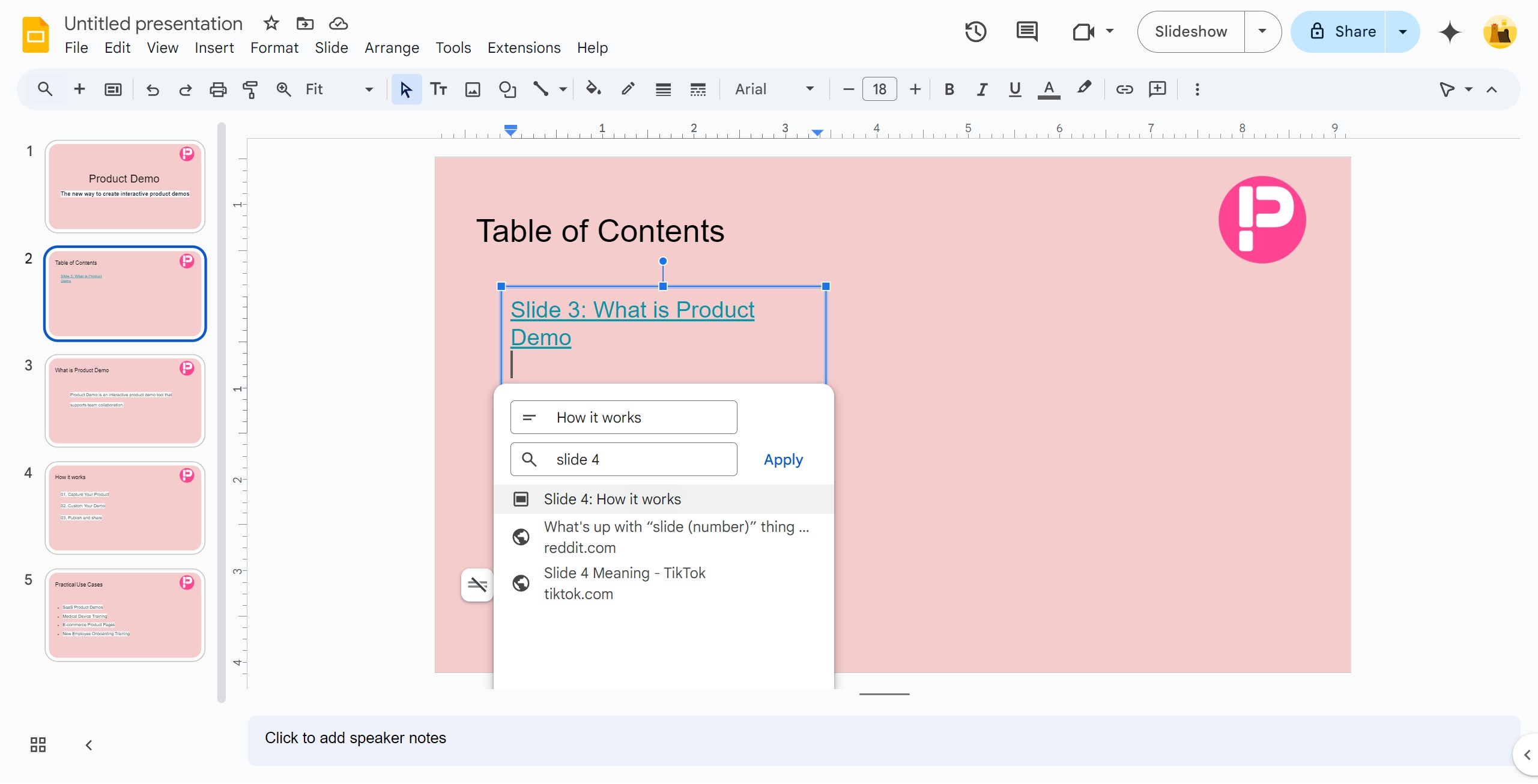 <p>You can directly search for slides to link.</p>