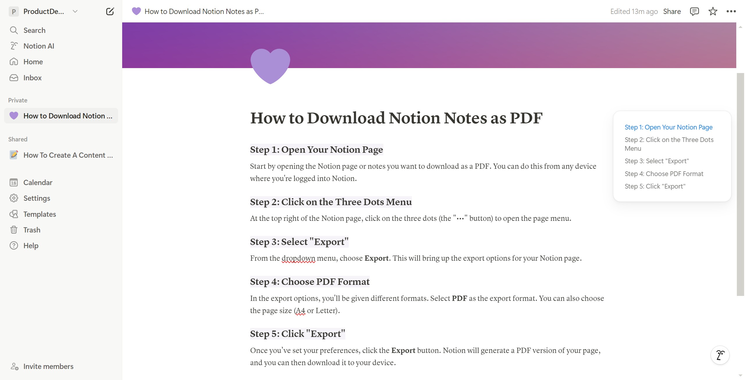 <p>How to Download Notion Notes as PDF</p>