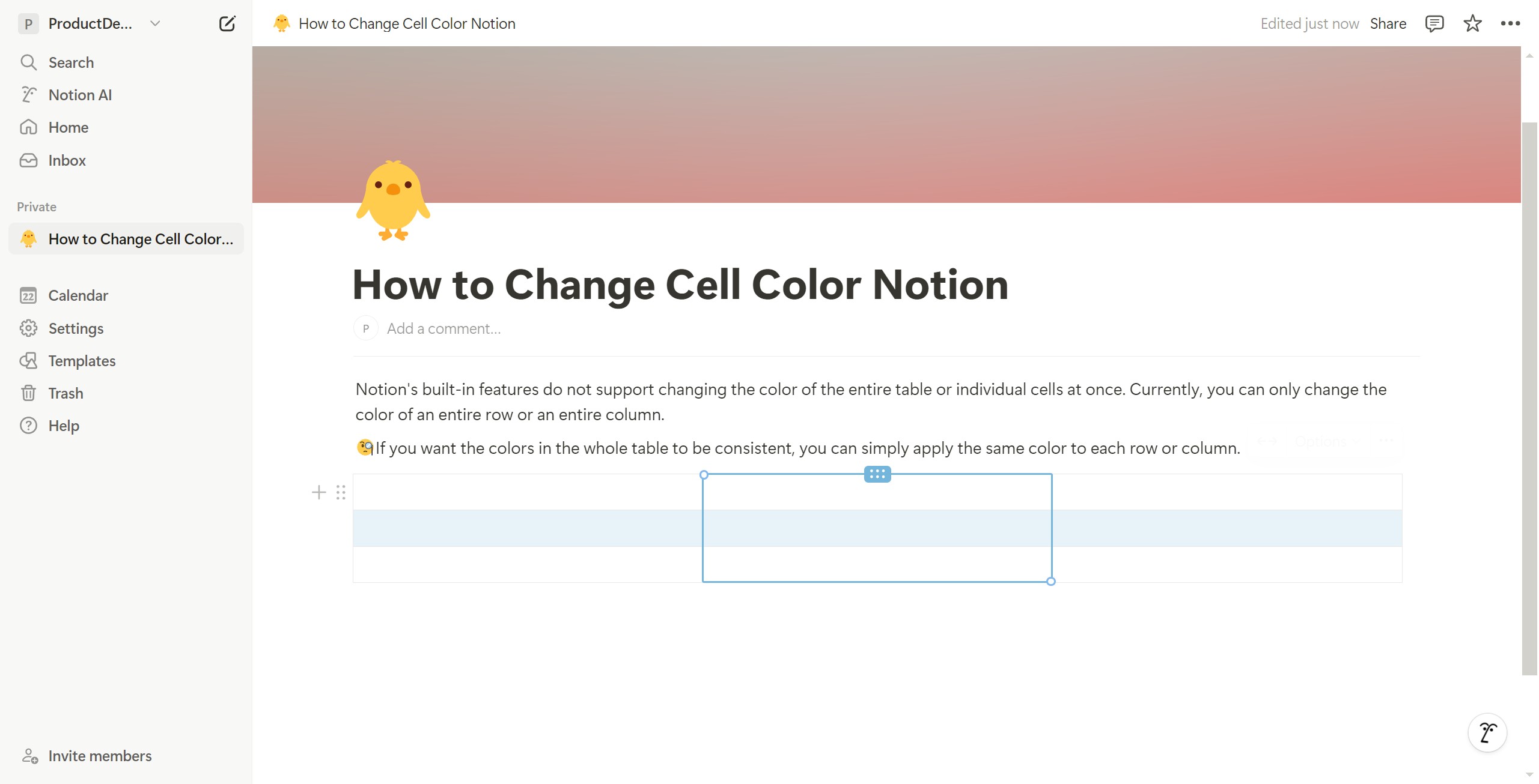 <p>Click here to change the column color.</p>