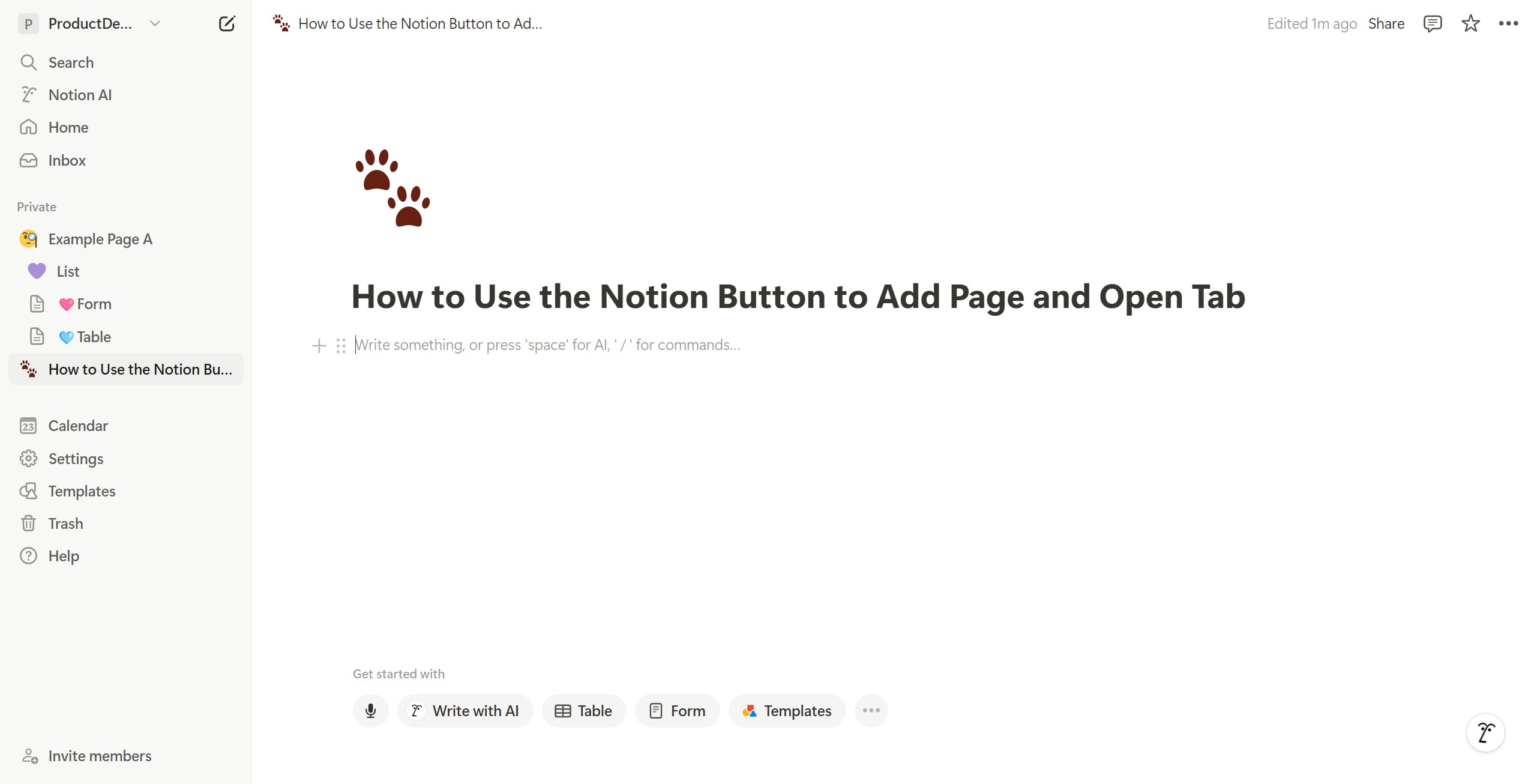 <p>How to Use the Notion Button to Add Page and Open Tab</p>