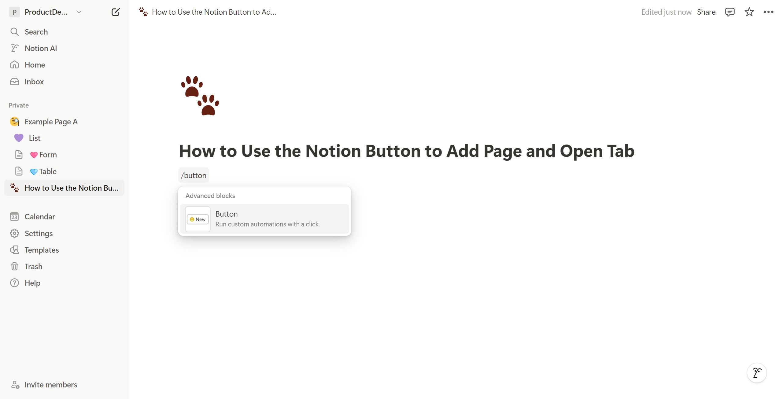 <p>Type /button and select it.</p>