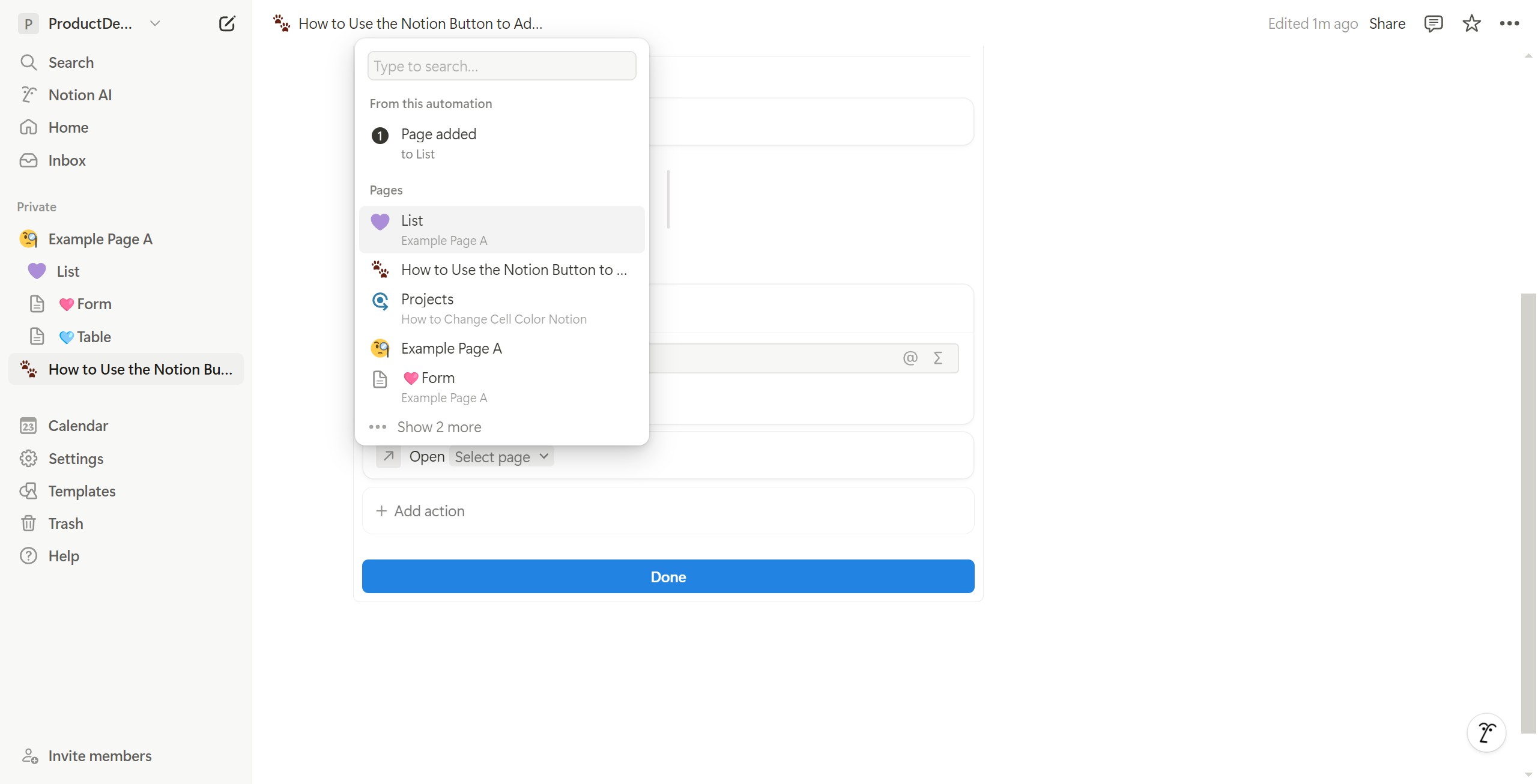 <p>Select the subpage you just chose.</p>