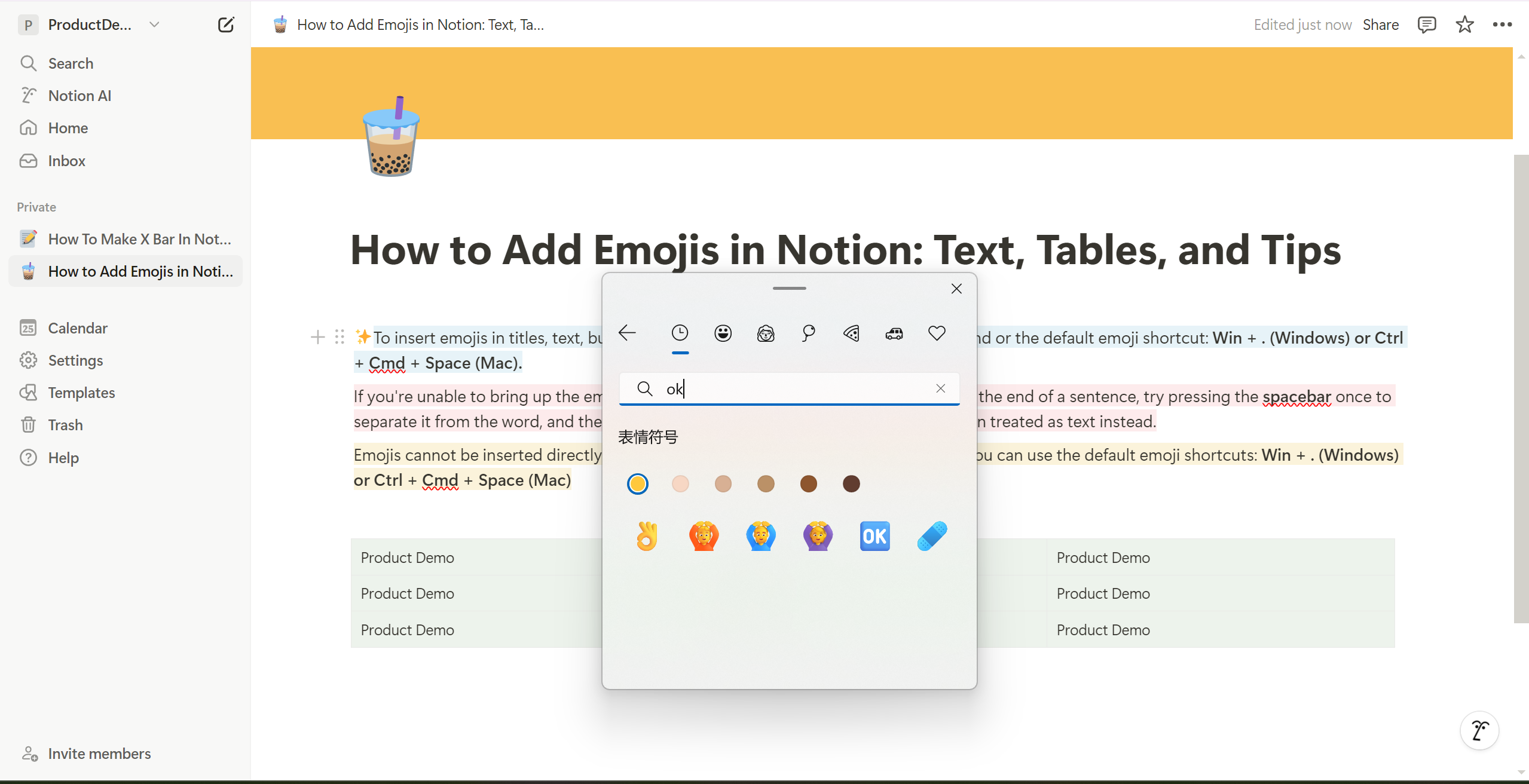 <p>Press the shortcut: Win + . to open the built-in emoji picker.</p><p>(Mac: Ctrl + Cmd + Space).</p>