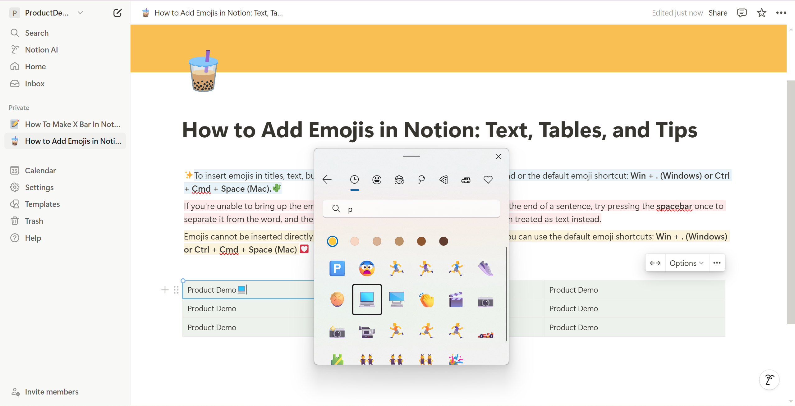 <p>Emojis can only be inserted using the built-in emoji picker.</p>