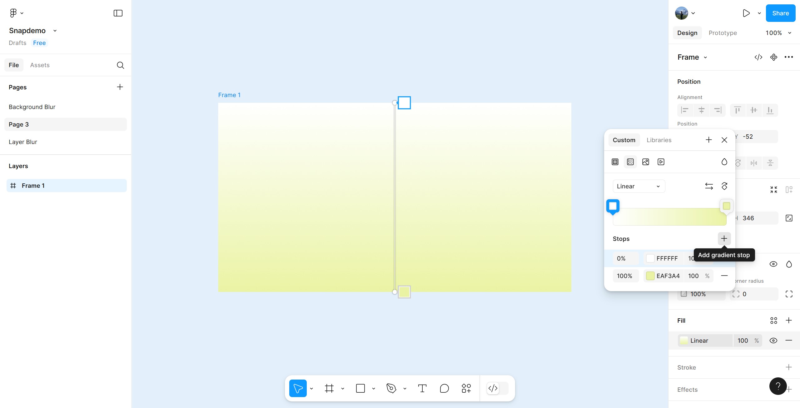 <p>By default there are 2 gradient colors, but you can add more. Click here to add a gradient.</p>