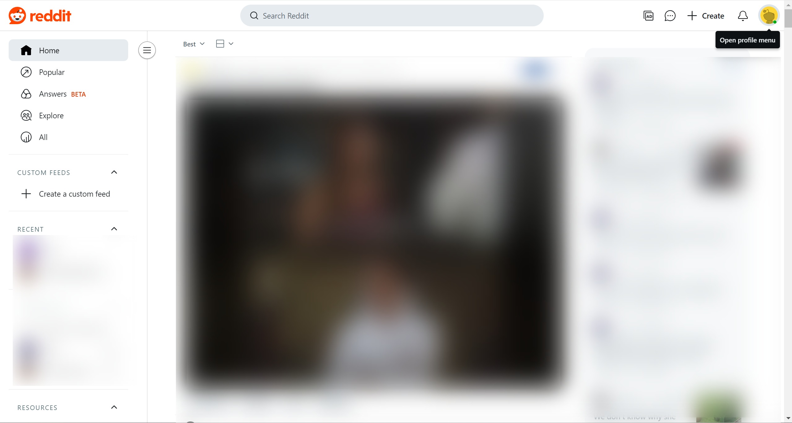 <p>Click the avatar to open the homepage menu.</p>
