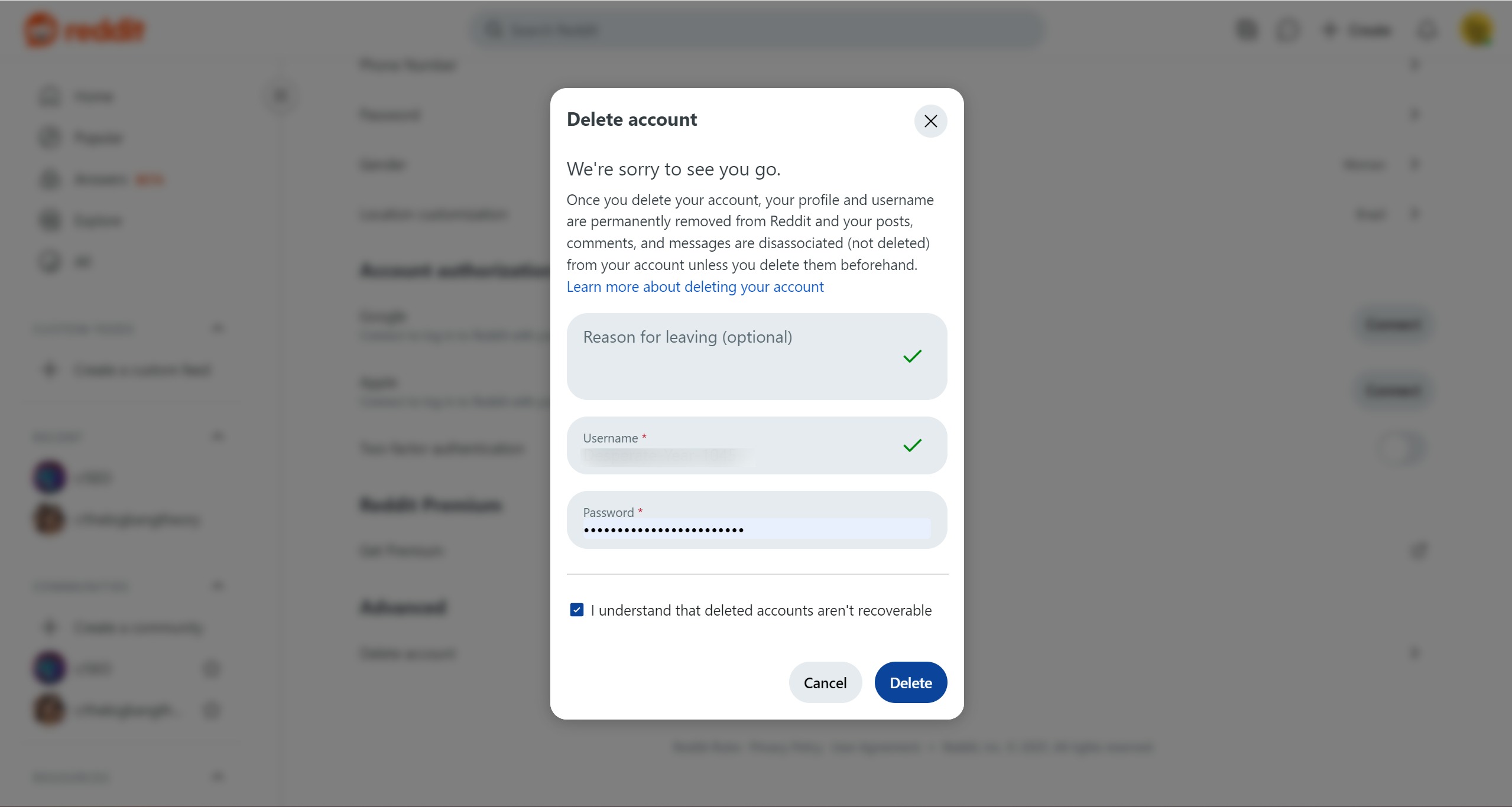 <p>Fill in the information and click Delete to complete.</p>