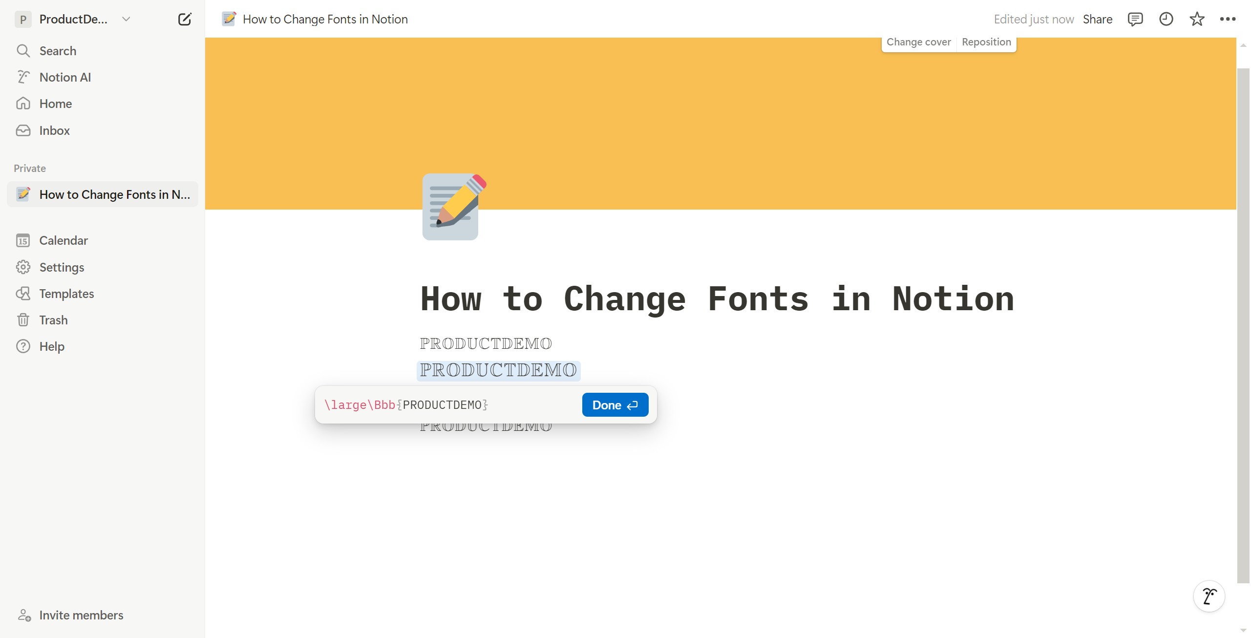 <p>Larger size: Add <code>\large</code> to the original formula, click Done, and you’ll see it has increased in size</p>