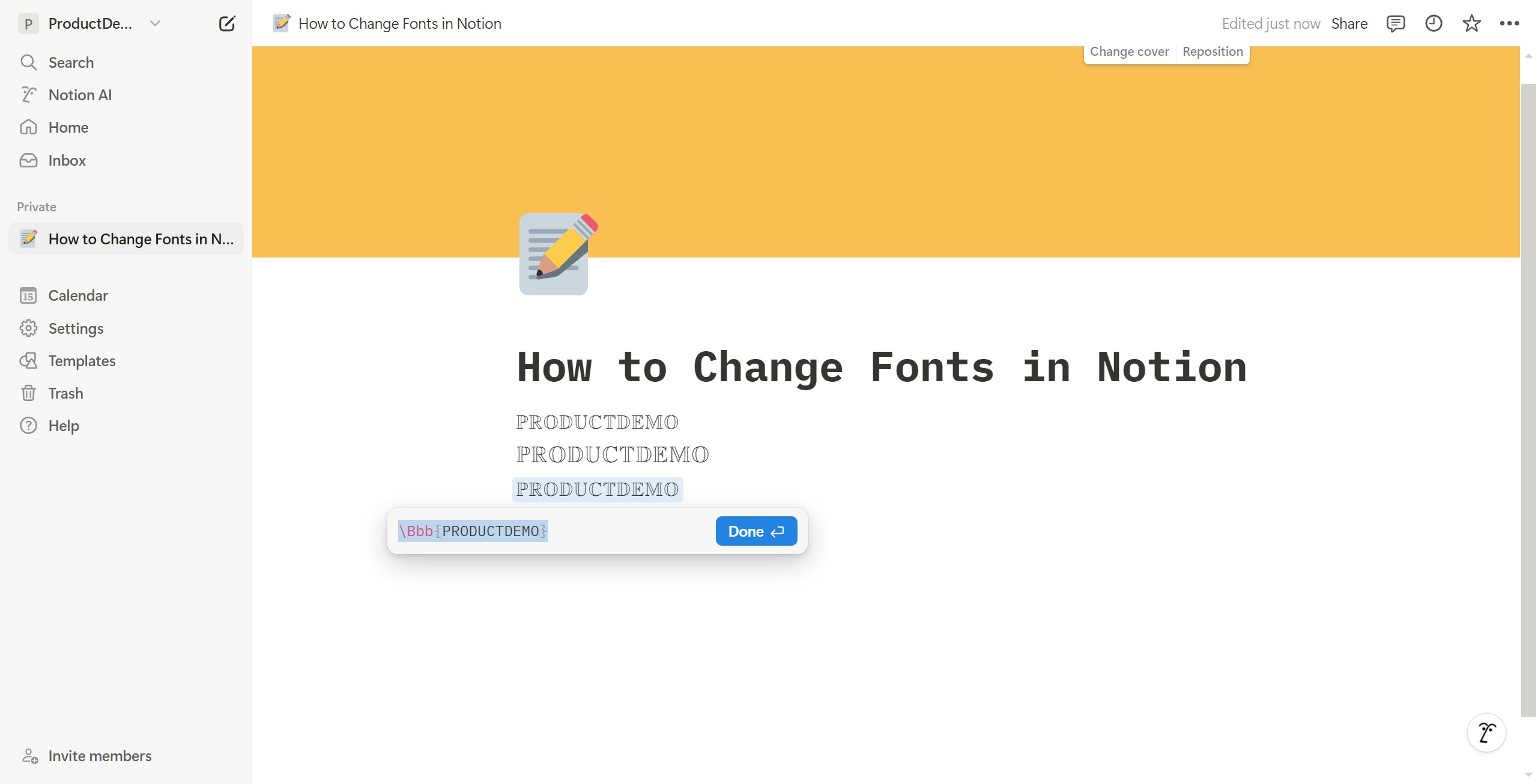 <p>Click \Bbb{PRODUCTDEMO}

Done</p>