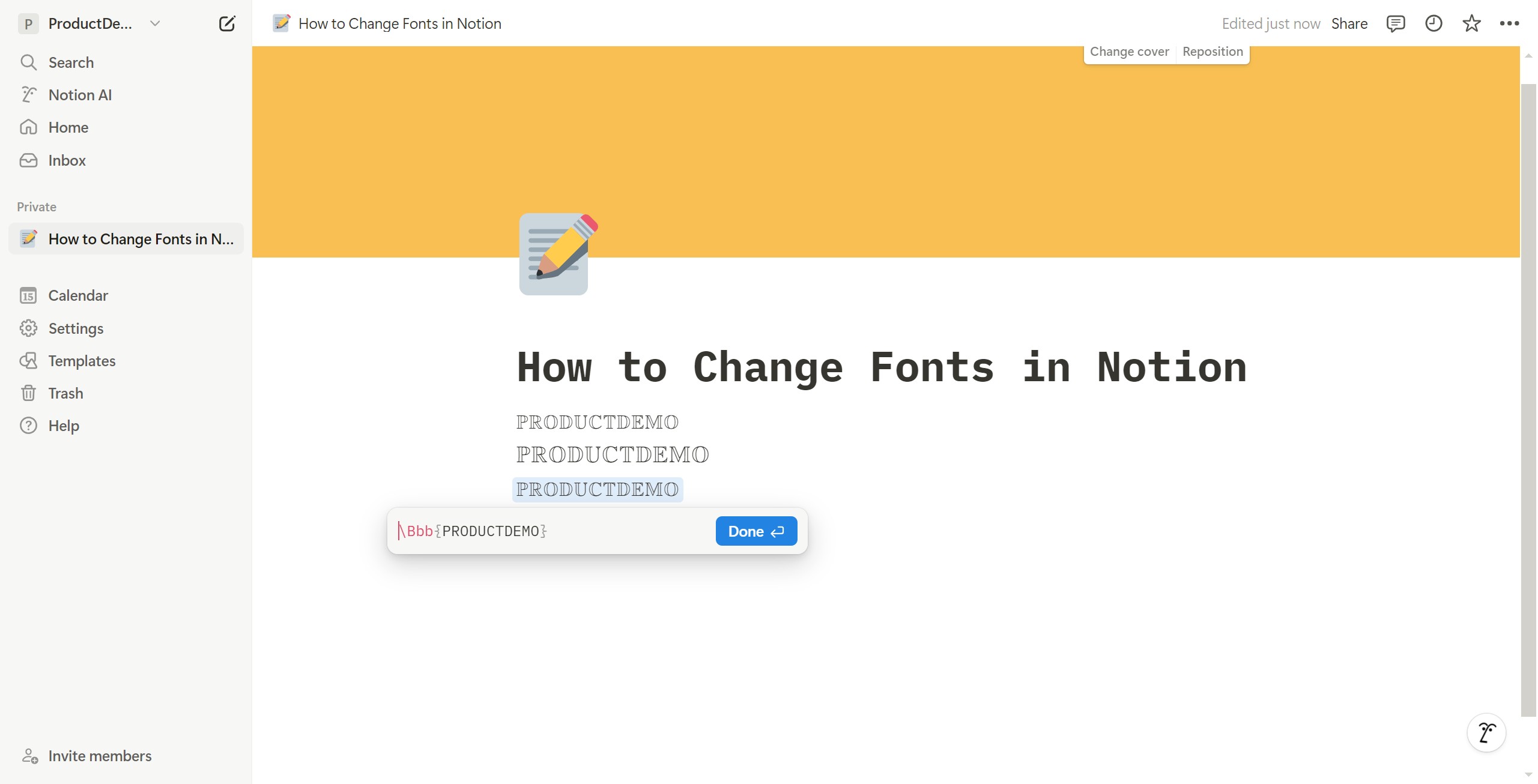 <p>Click \Bbb{PRODUCTDEMO}

Done</p>