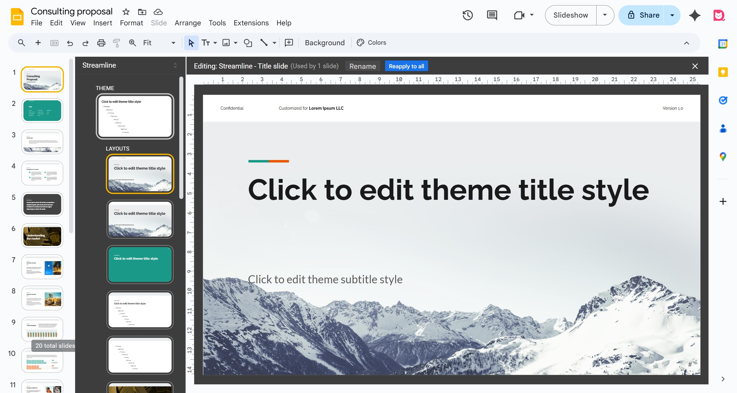 <p>Click Theme to make global changes.</p>