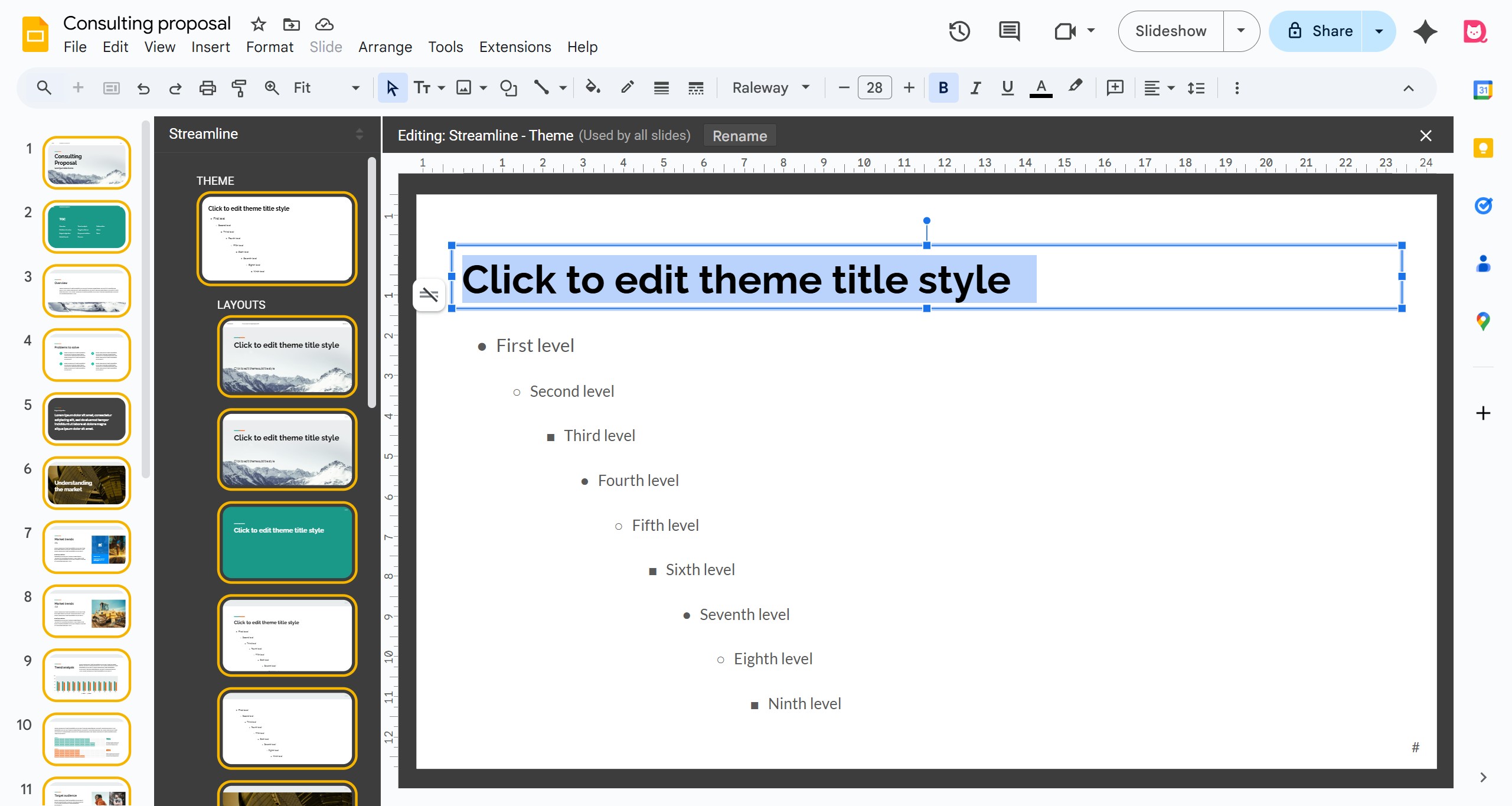 <p>Click on the title section to edit, which applies to the global title.</p>