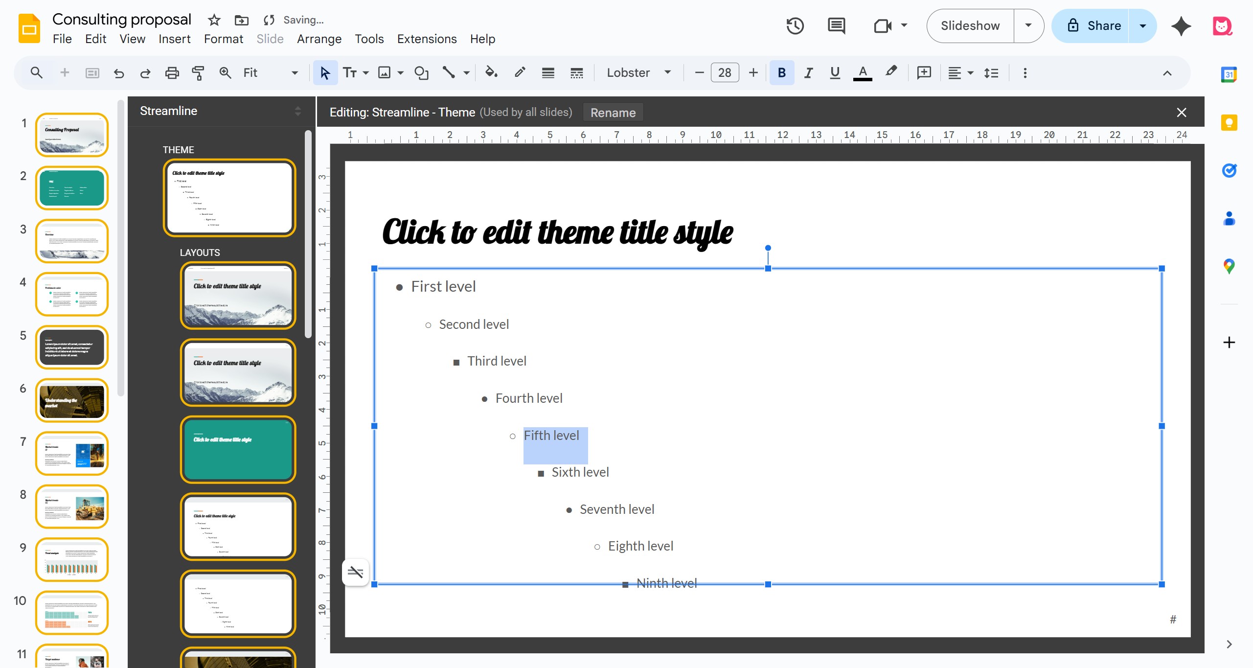 <p>Select the body section to edit, which applies to the global body text.</p>