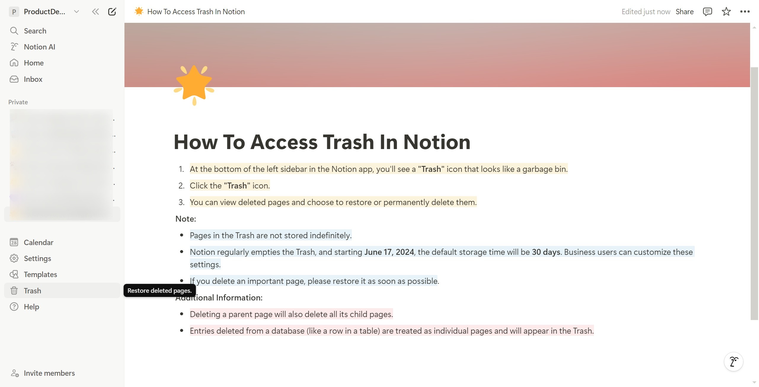 <p>Click Trash.</p>