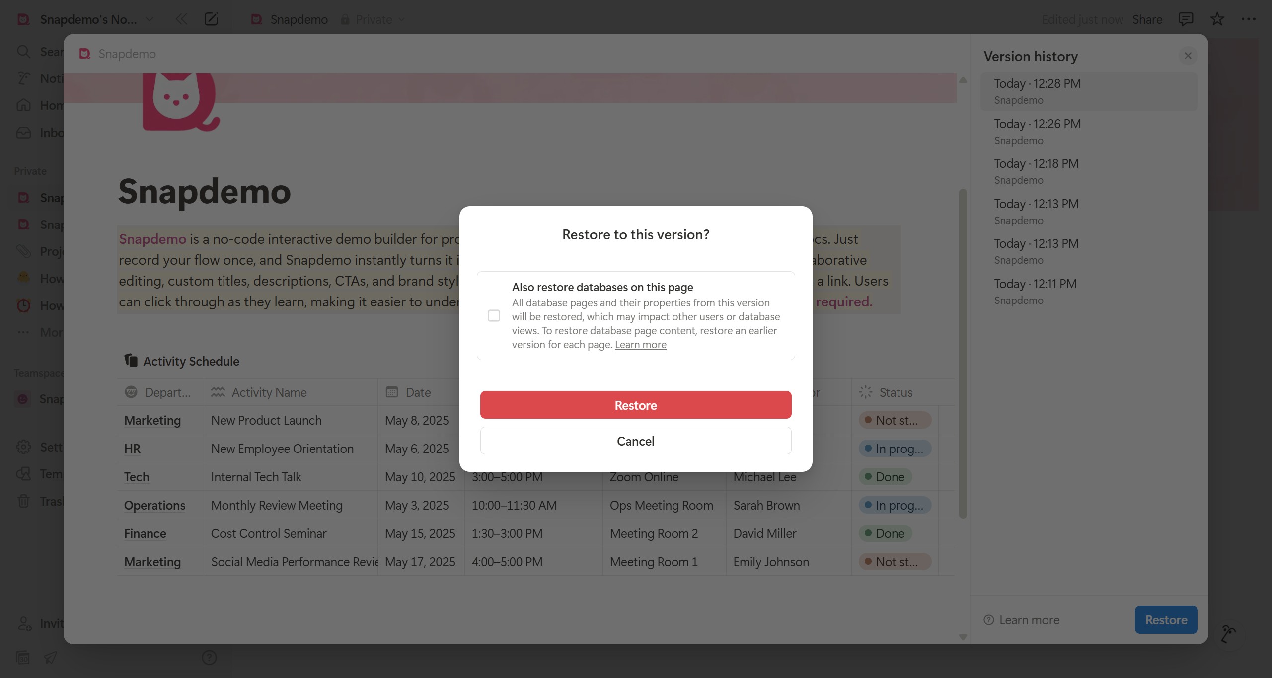 <p>Click Restore.</p>