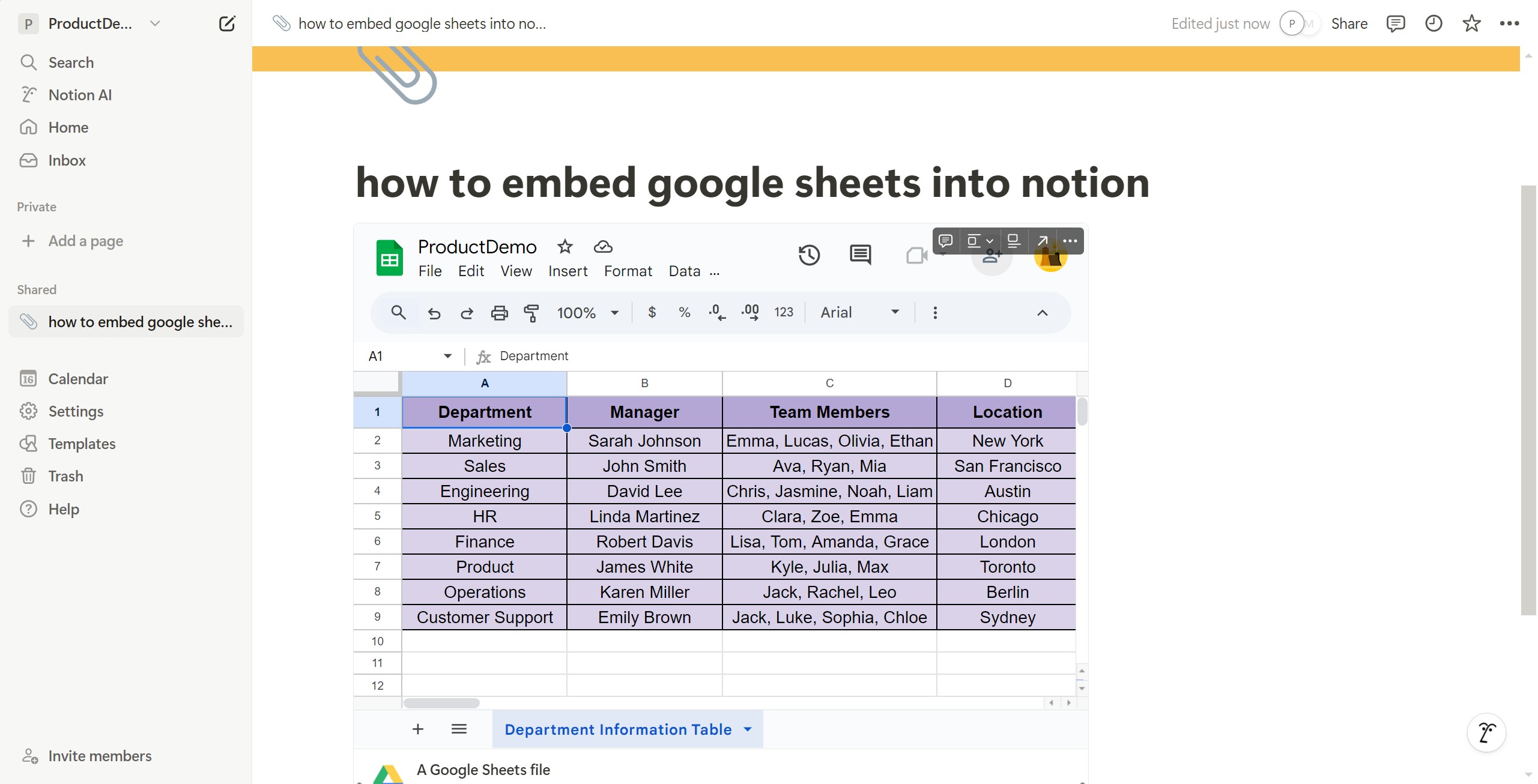 <p>The table is embedded and ready for editing. If team members need access, go back to adjust permissions. Follow along to continue.</p>