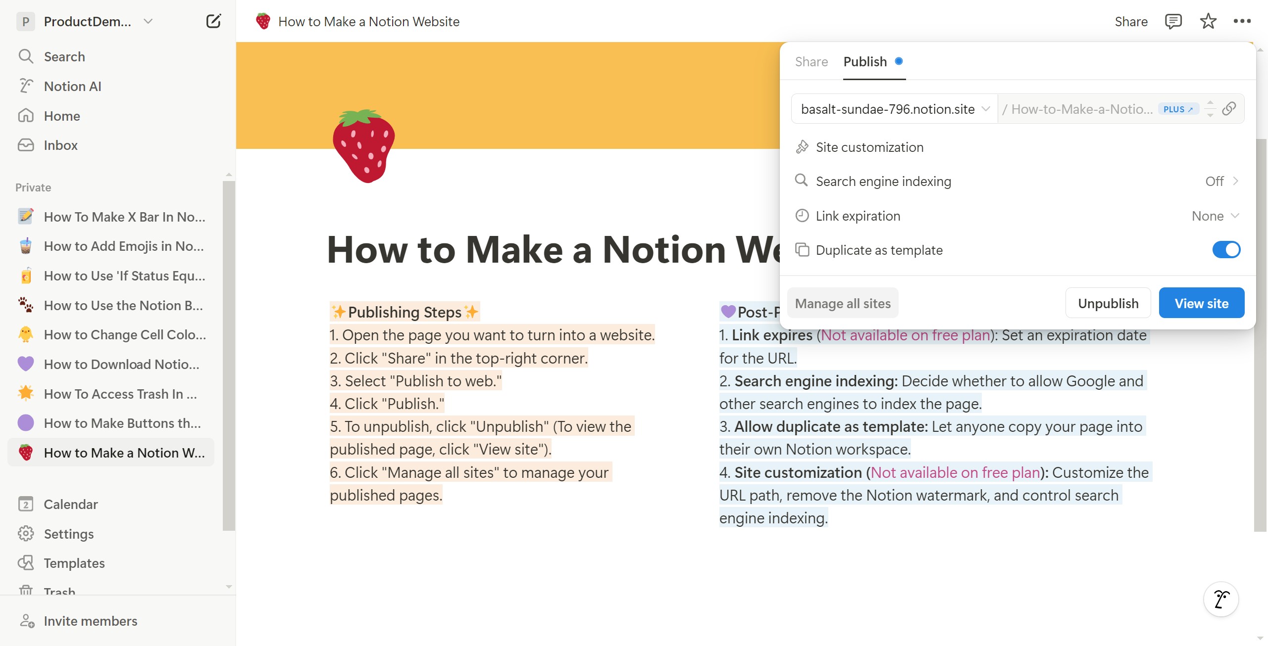 <p>Click here to manage and view all your published pages.</p>
