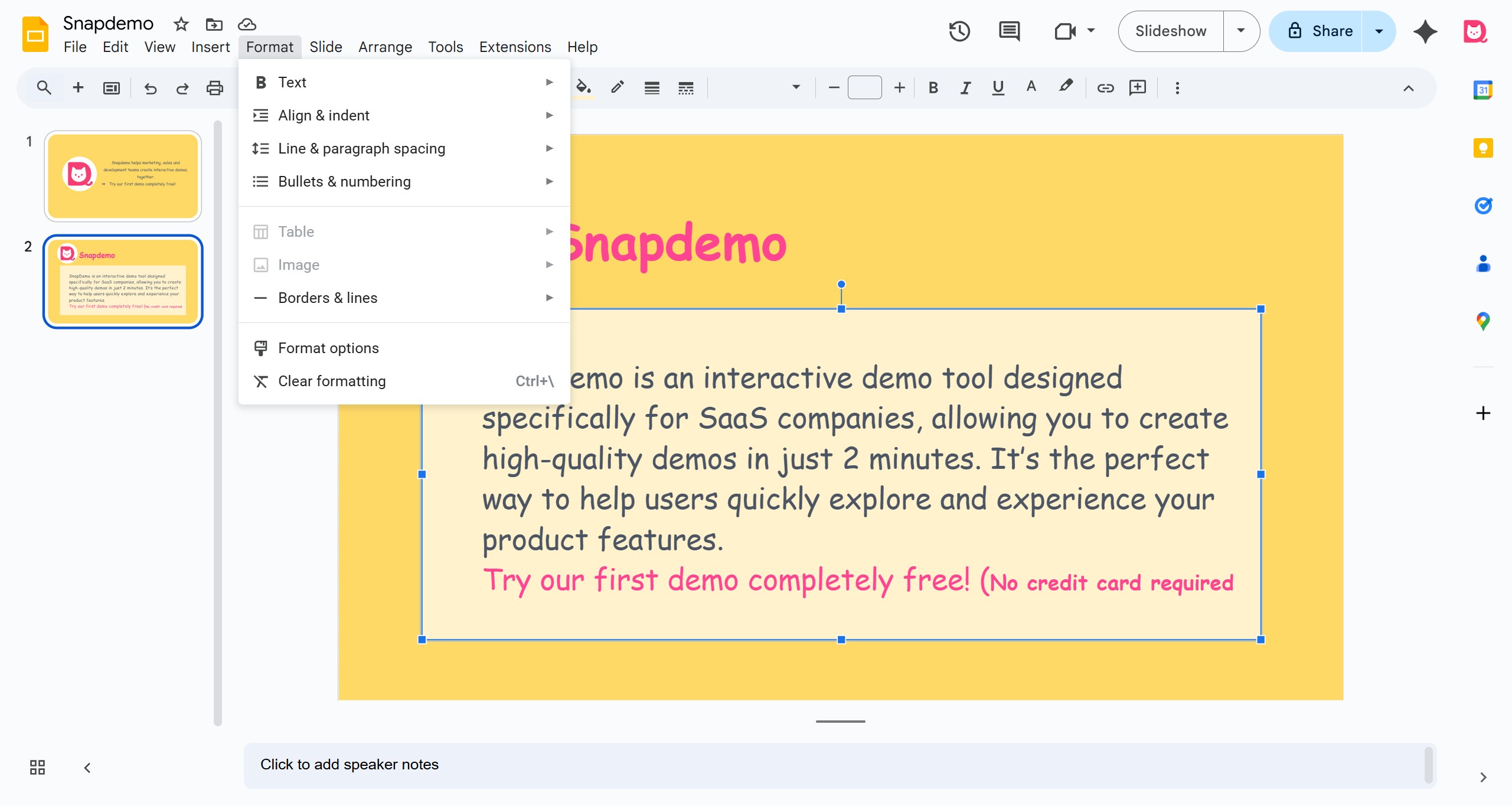 <p>Click Format, then select Format options.</p>