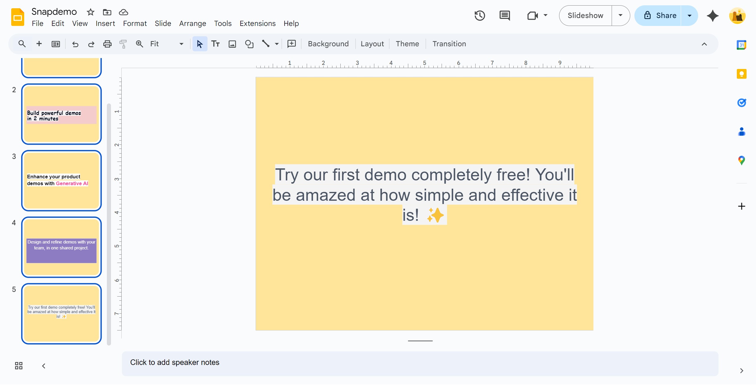 <p>Press Ctrl + A (Windows) or Command + A (Mac) to select all slides.</p>