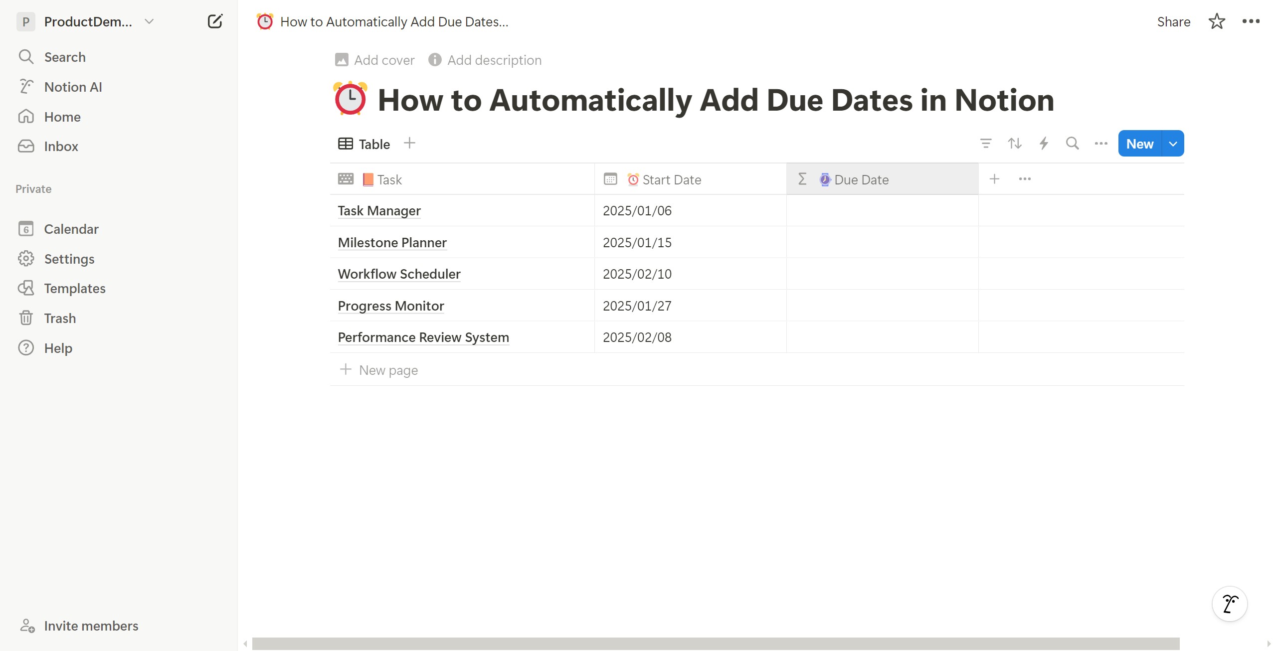<p>How to Automatically Add Due Dates in Notion</p>