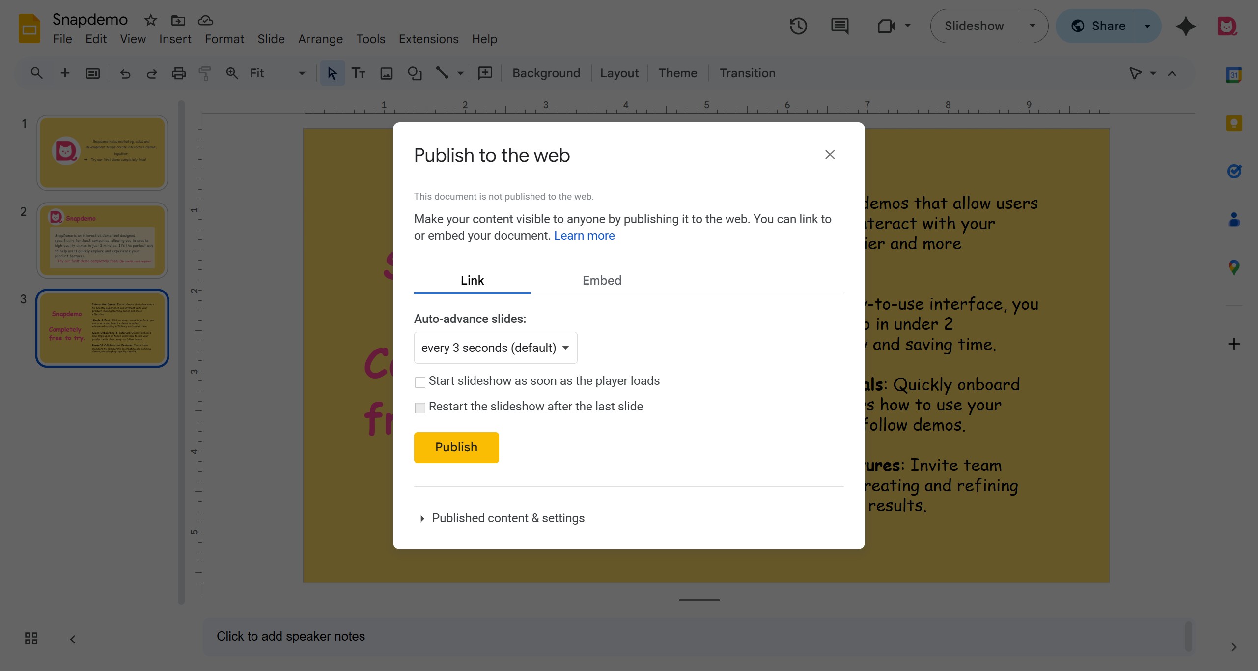 <p>Check this setting to loop the presentation.</p>