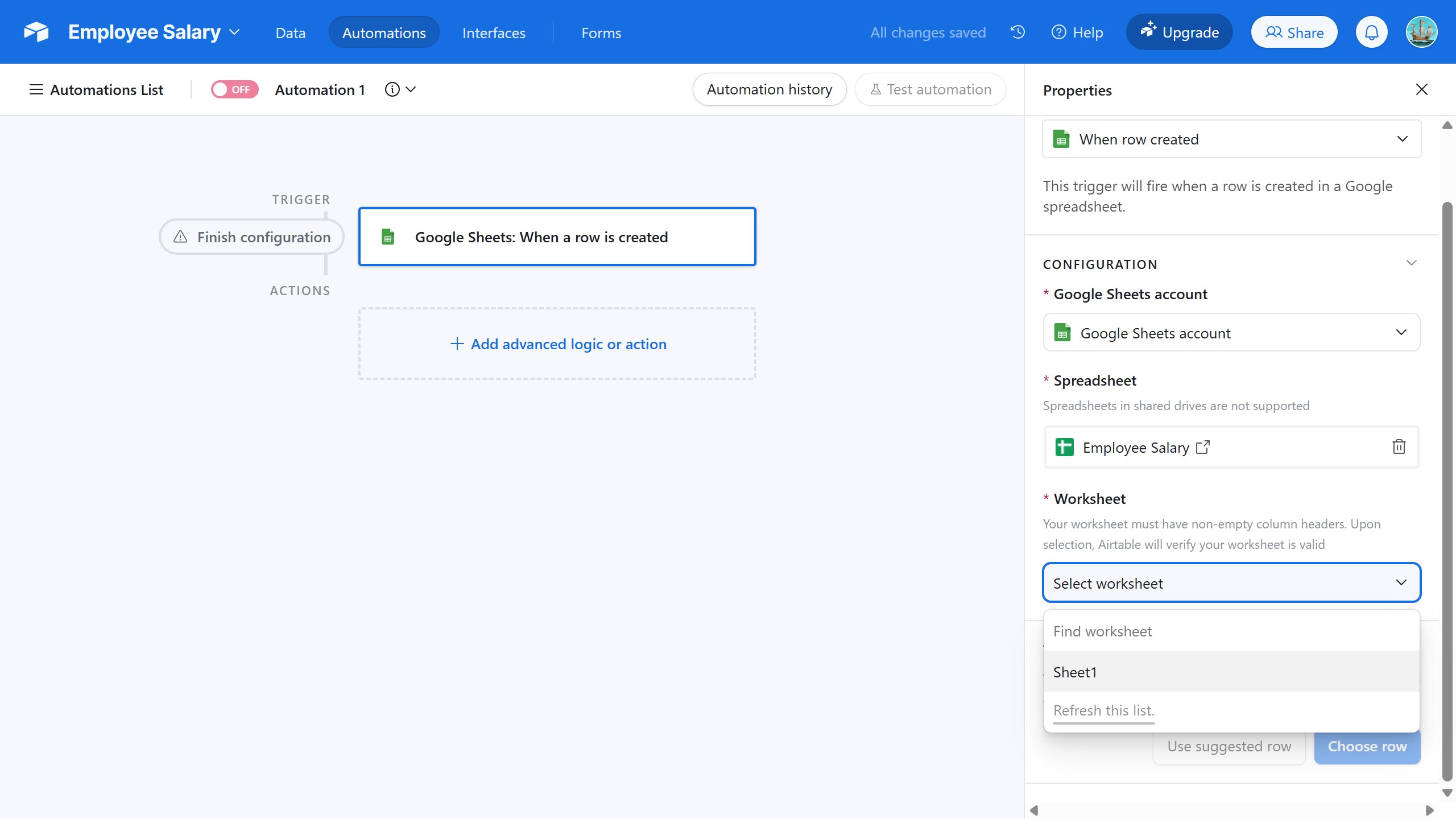 <p>Click the worksheet you want to sync.</p>