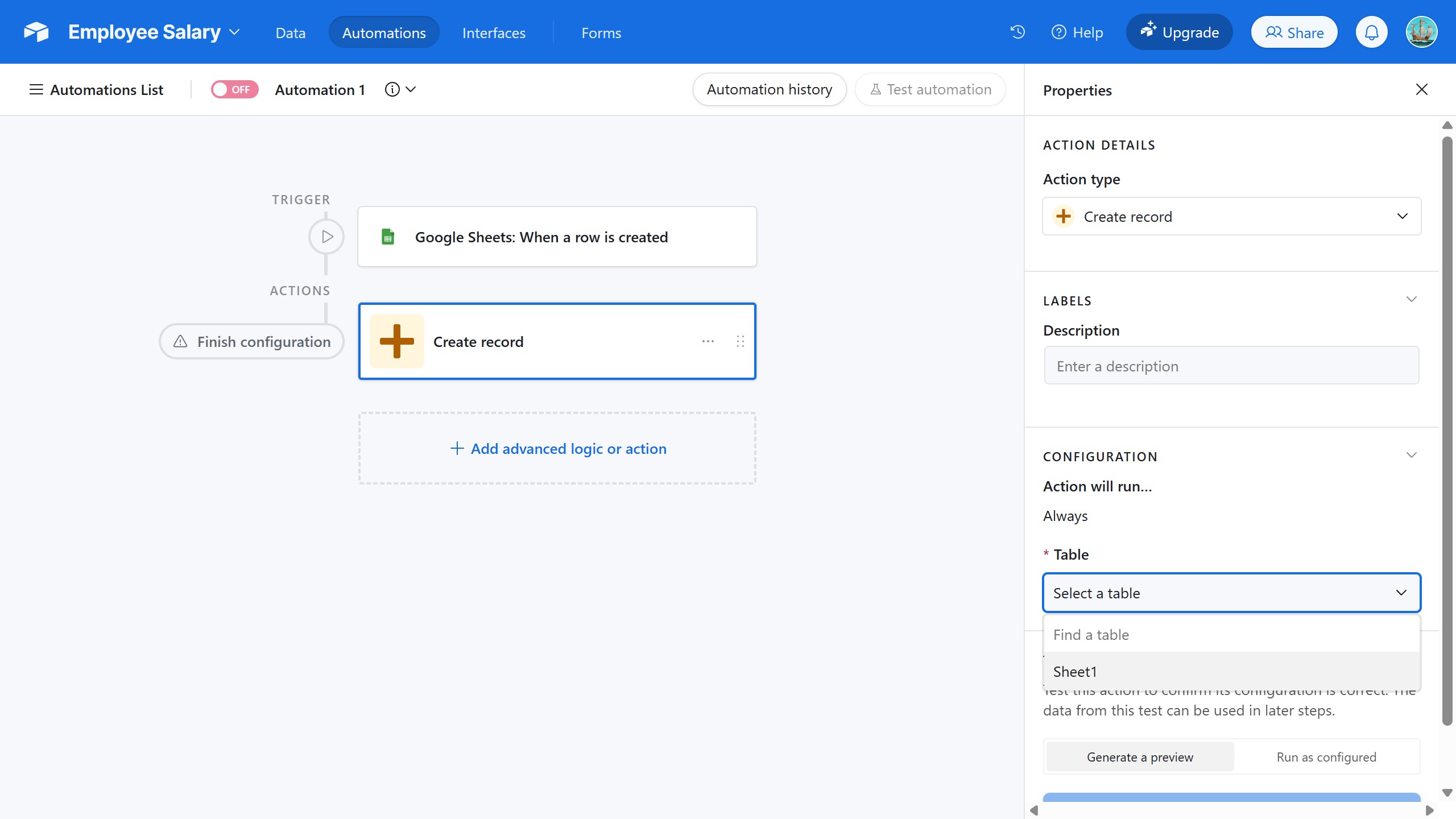 <p>Click the sheet name in the Airtable base.</p>